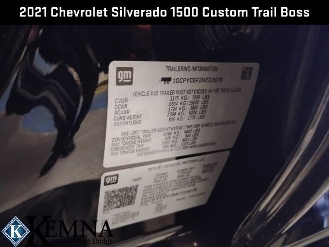Used 2021 Chevrolet Silverado 1500 Custom Trail Boss image 31