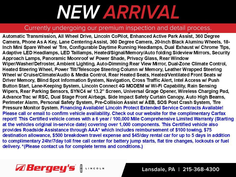 Certified 2023 Lincoln Nautilus Reserve w/ Equipment Group 201A