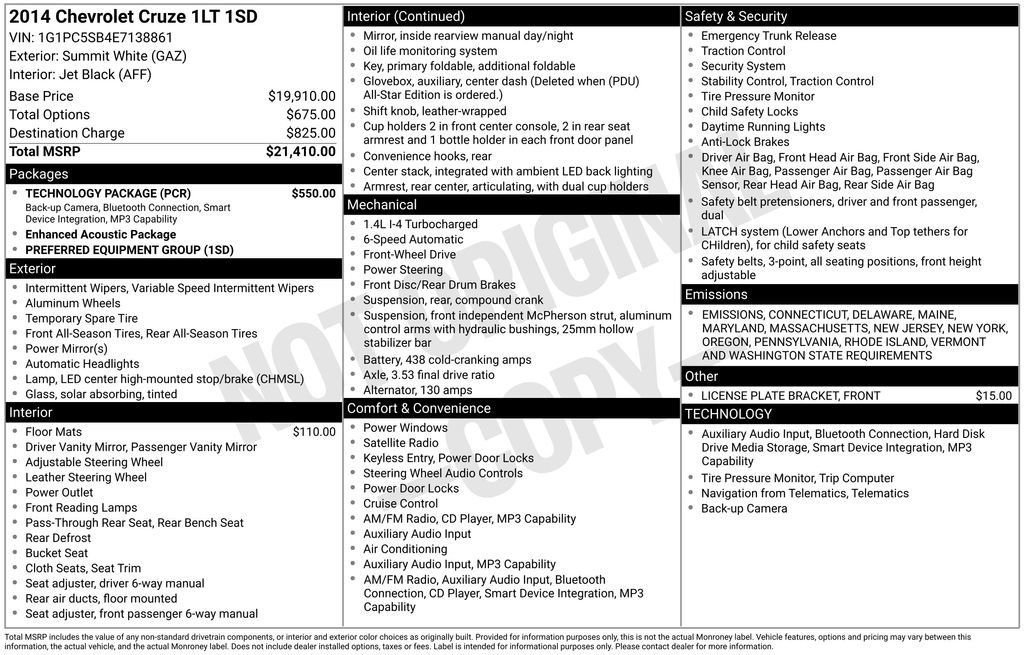 Certified 2014 Chevrolet Cruze LT w/ Technology Package image 33