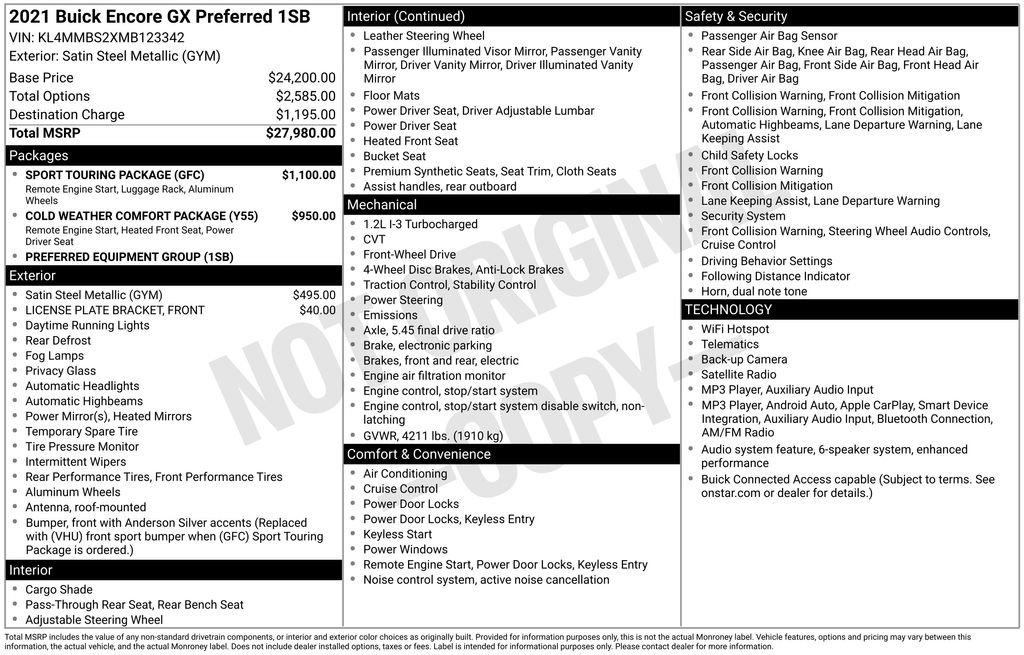 Used 2021 Buick Encore GX Preferred w/ Sport Touring Package FWD image 2
