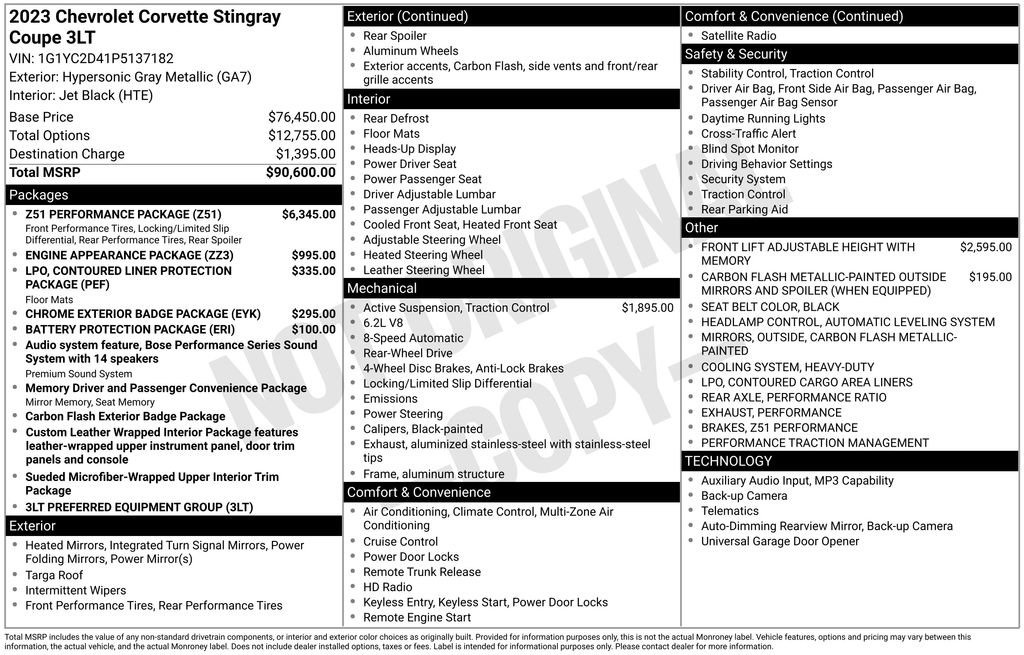 Used 2023 Chevrolet Corvette Stingray Premium Cpe w/ Z51 Performance Package RWD image 3