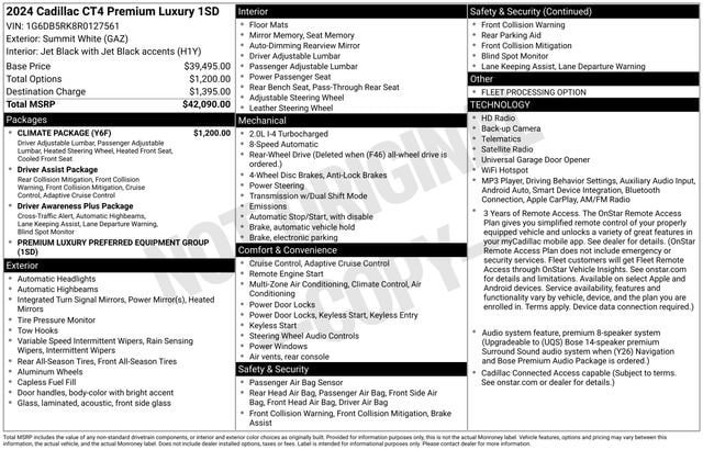 Certified 2024 Cadillac CT4 Premium Luxury w/ Climate Package RWD image 35
