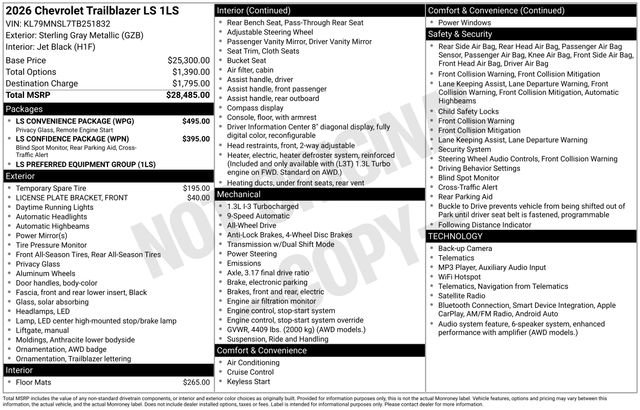 New 2026 Chevrolet TrailBlazer LS w/ LS Convenience Package AWD/4WD image 26