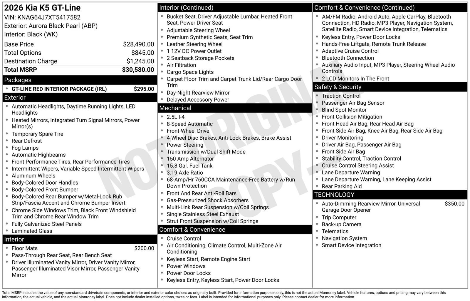 Used 2026 Kia K5 GT-Line w/ GT-Line Red Interior Package image 3