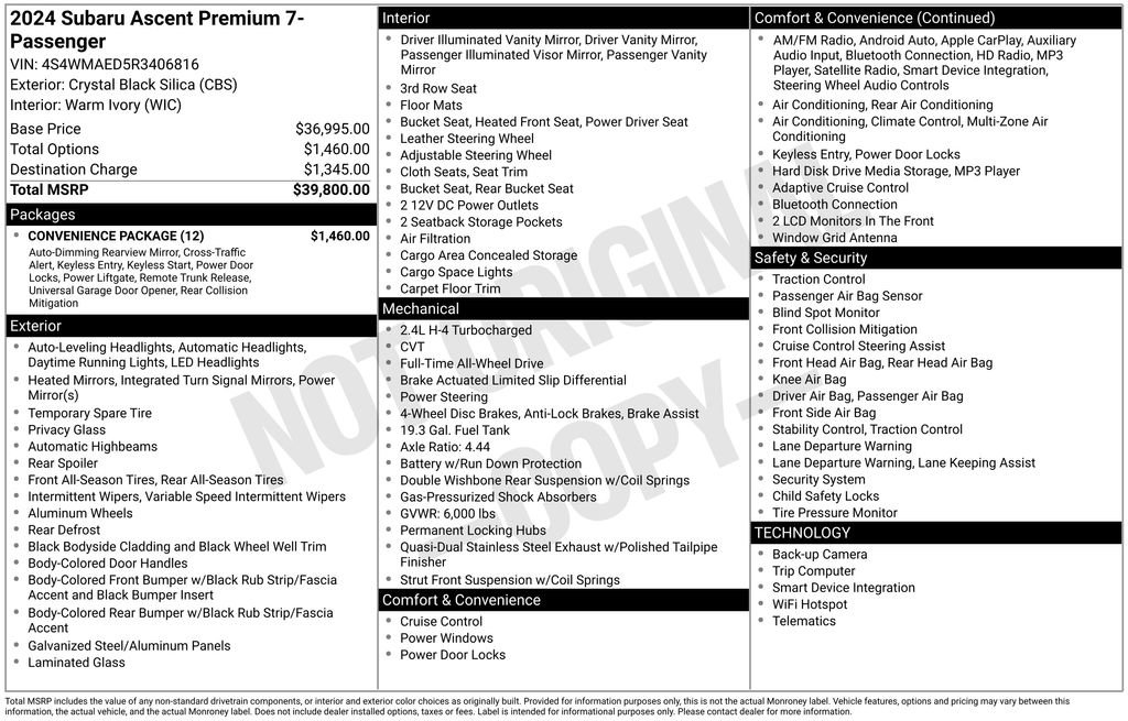 Used 2024 Subaru Ascent Premium w/ Convenience Package image 38