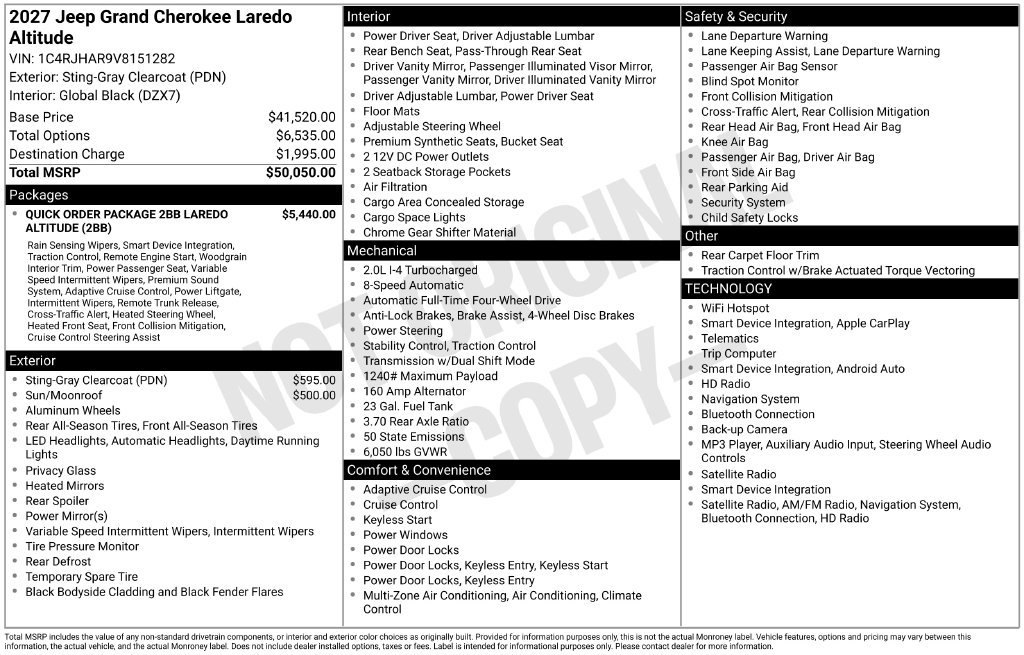 New 2027 Jeep Grand Cherokee Altitude AWD/4WD image 10