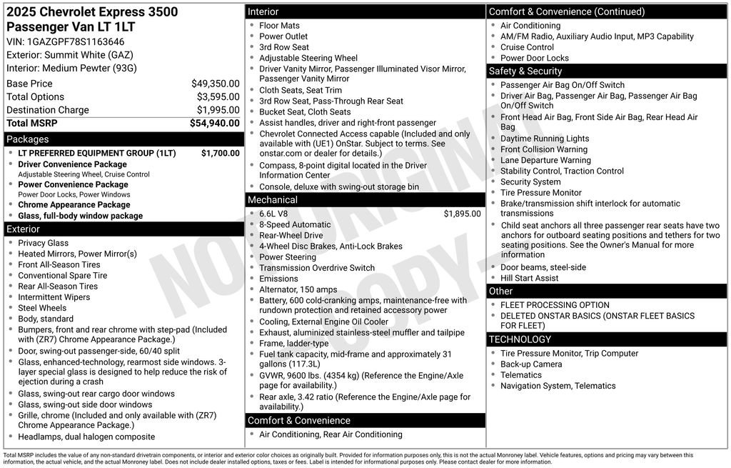 Used 2025 Chevrolet Express 3500 LT w/ LT Preferred Equipment Group RWD image 34