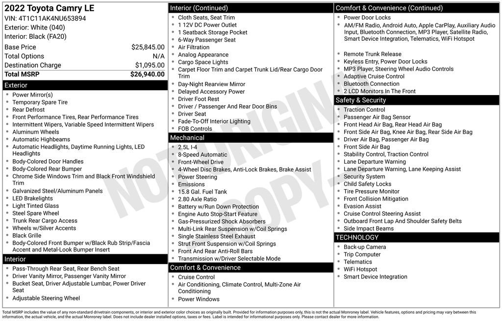 Used 2022 Toyota Camry LE image 32