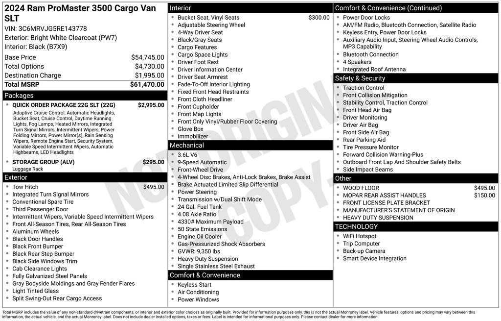 Used 2024 RAM ProMaster 3500 w/ Quick Order Package 22G SLT image 4