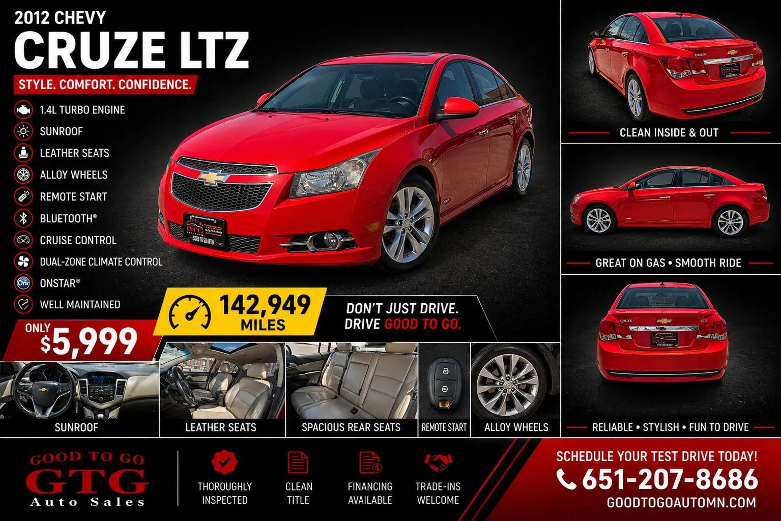Used 2012 Chevrolet Cruze LTZ w/ RS Package FWD image 1