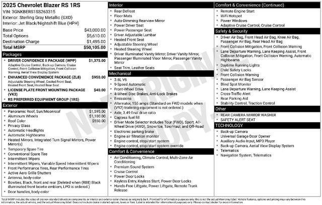 New 2025 Chevrolet Blazer RS w/ Driver Confidence II Package image 2