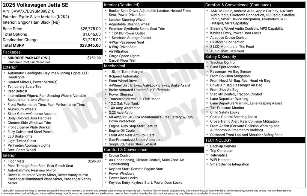 Used 2025 Volkswagen Jetta SE w/ Sunroof Package FWD image 5
