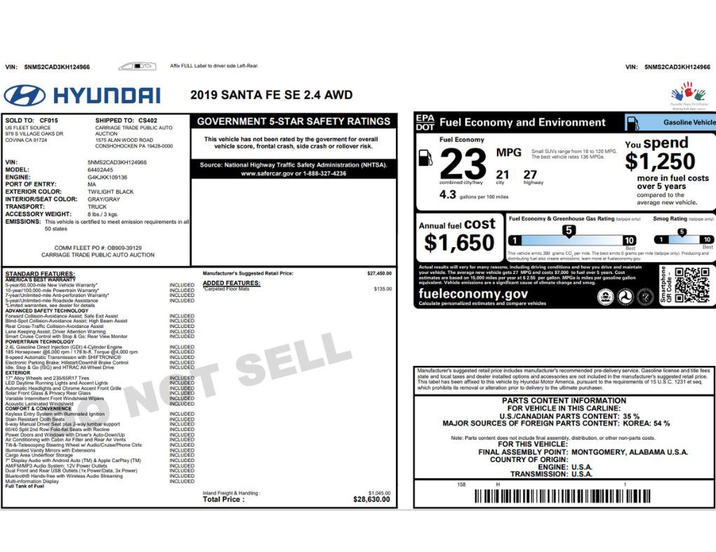 Used 2019 Hyundai Santa Fe SE AWD/4WD image 2