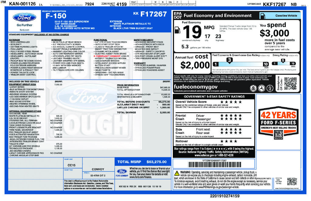 Certified 2019 Ford F150 Lariat w/ Equipment Group 502A Luxury AWD/4WD image 5