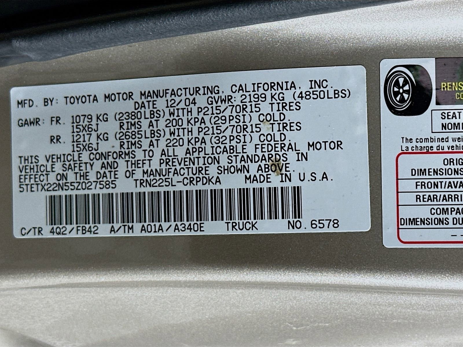 Used 2005 Toyota Tacoma 2WD Access Cab image 32