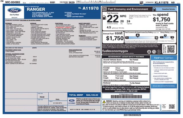 Certified 2019 Ford Ranger Lariat w/ FX4 Off-Road Package AWD/4WD image 38
