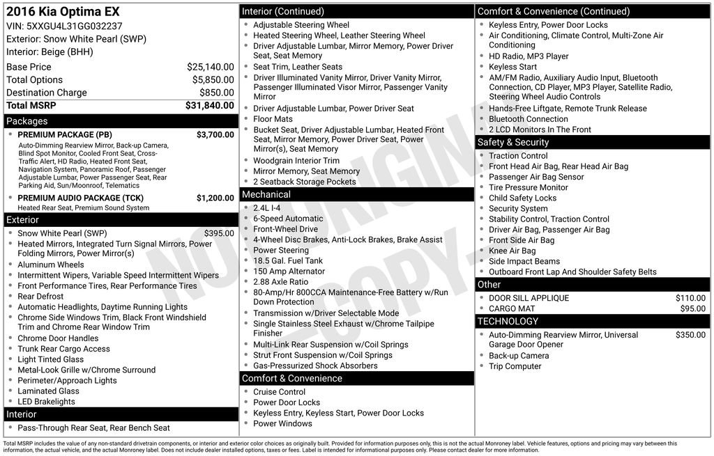 Used 2016 Kia Optima EX w/ Premium Package image 2