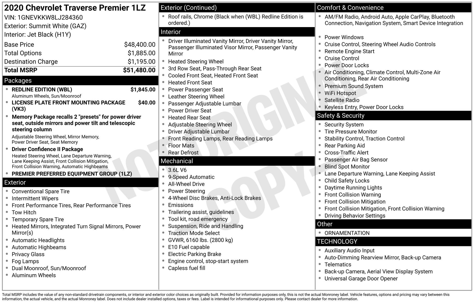 Used 2020 Chevrolet Traverse Premier w/ Redline Edition image 3
