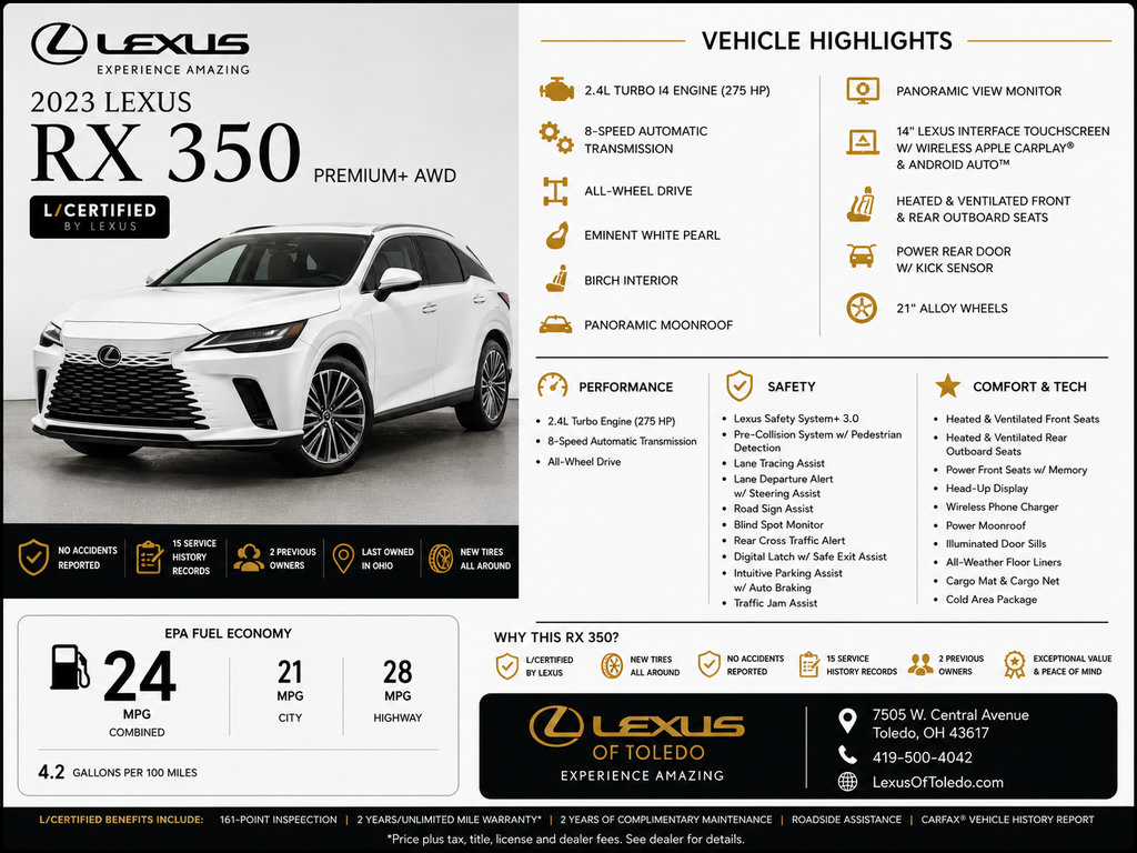 Certified 2023 Lexus RX 350 Premium Plus w/ Cold Area Package AWD/4WD image 1