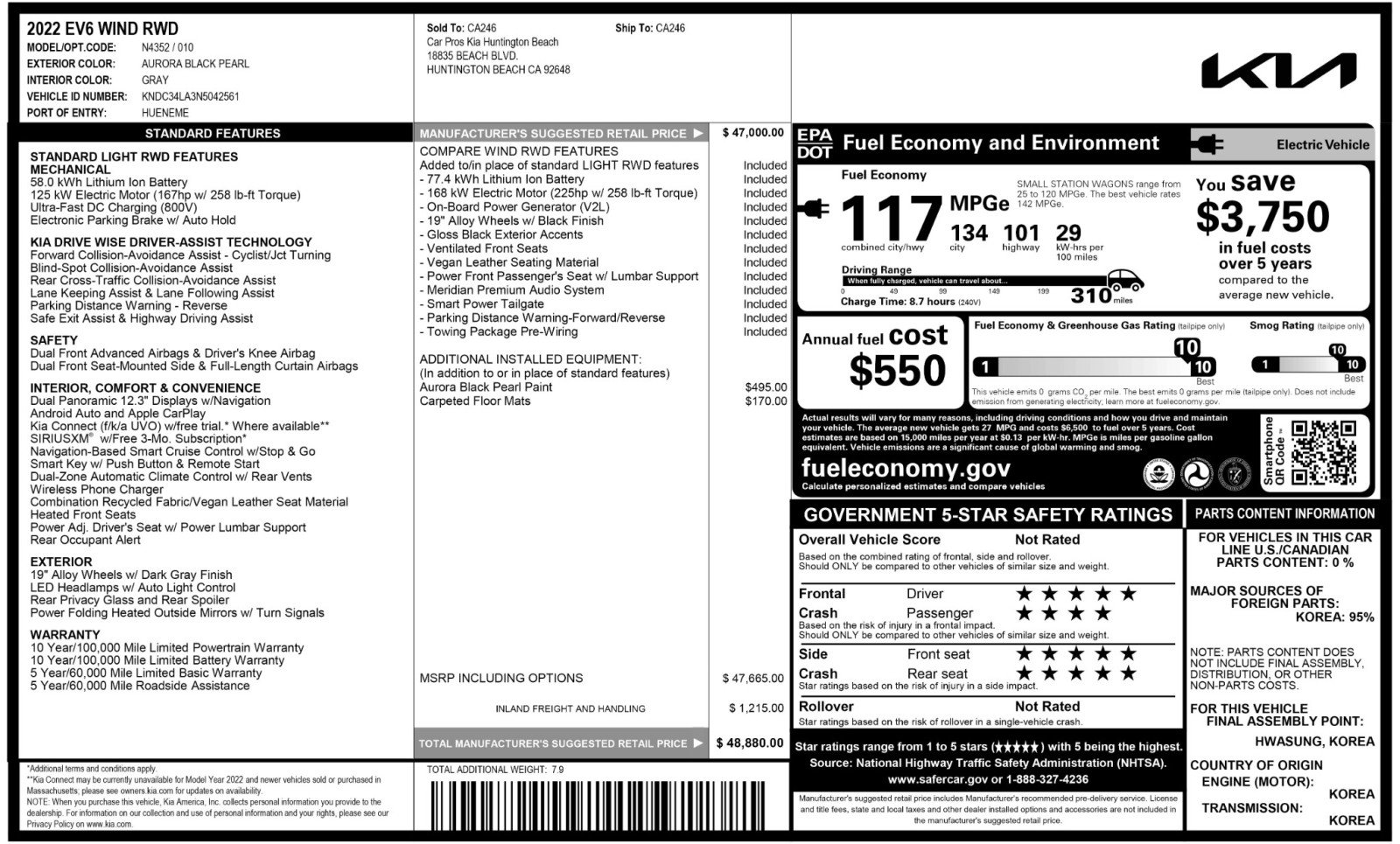 Used 2022 Kia EV6 Wind image 51