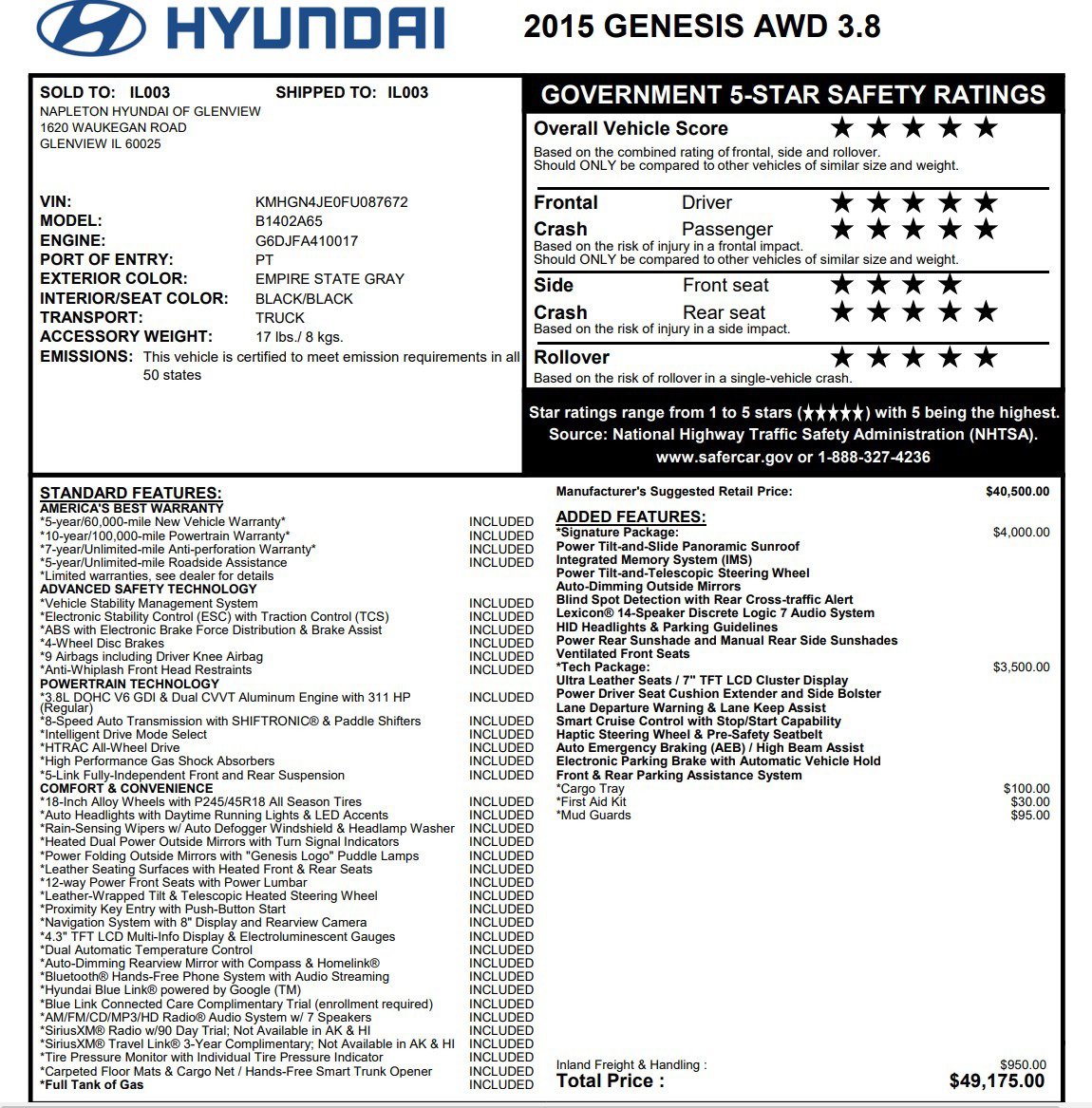 Used 2015 Hyundai Genesis 3.8 w/ Option Group 03 image 2