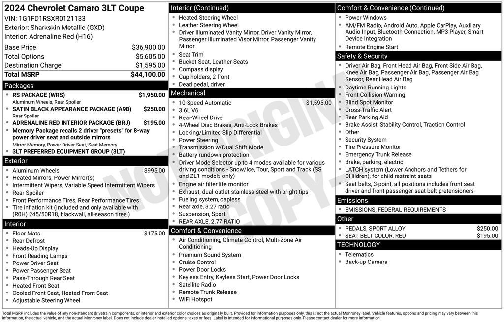 Certified 2024 Chevrolet Camaro LT w/ RS Package image 7