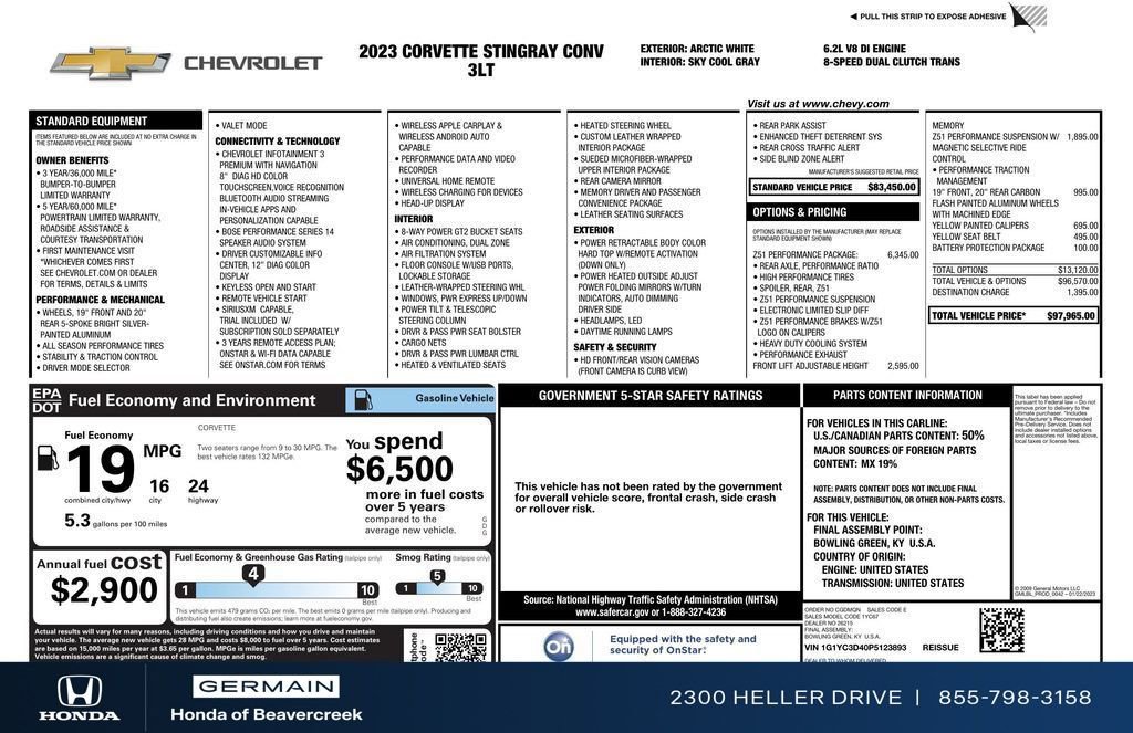 Used 2023 Chevrolet Corvette Stingray Premium Conv w/ Z51 Performance Package image 33