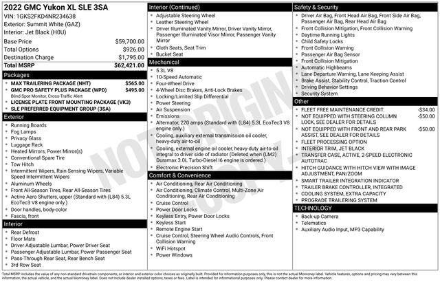 Used 2022 GMC Yukon XL SLE w/ Max Trailering Package AWD/4WD image 34