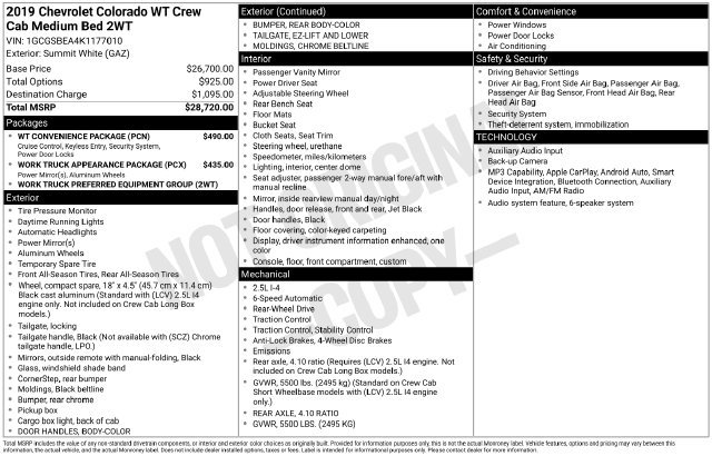 Used 2019 Chevrolet Colorado W/T w/ WT Convenience Package RWD image 2