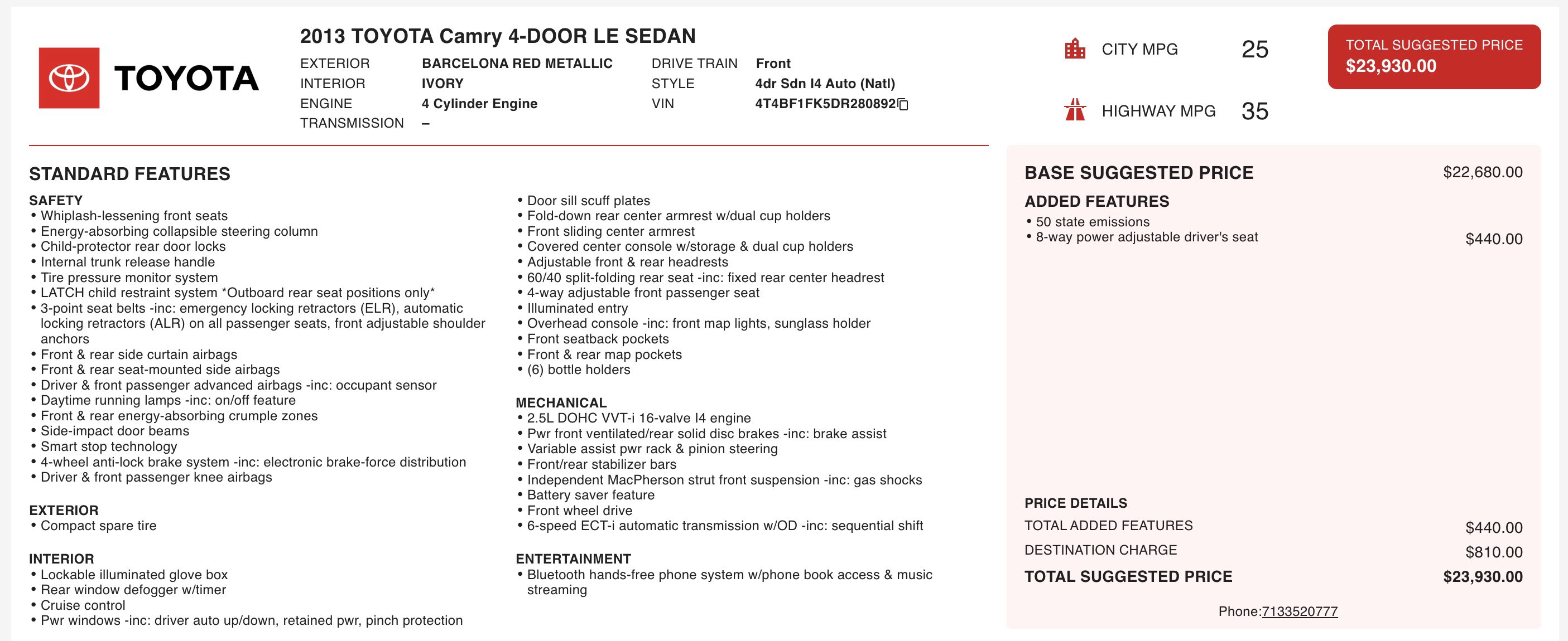 Used 2013 Toyota Camry LE image 4