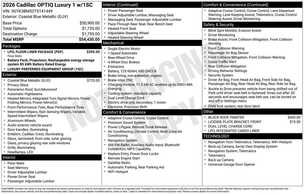 New 2026 Cadillac Optiq Luxury 1 w/ LPO, Floor Liner Package RWD image 45