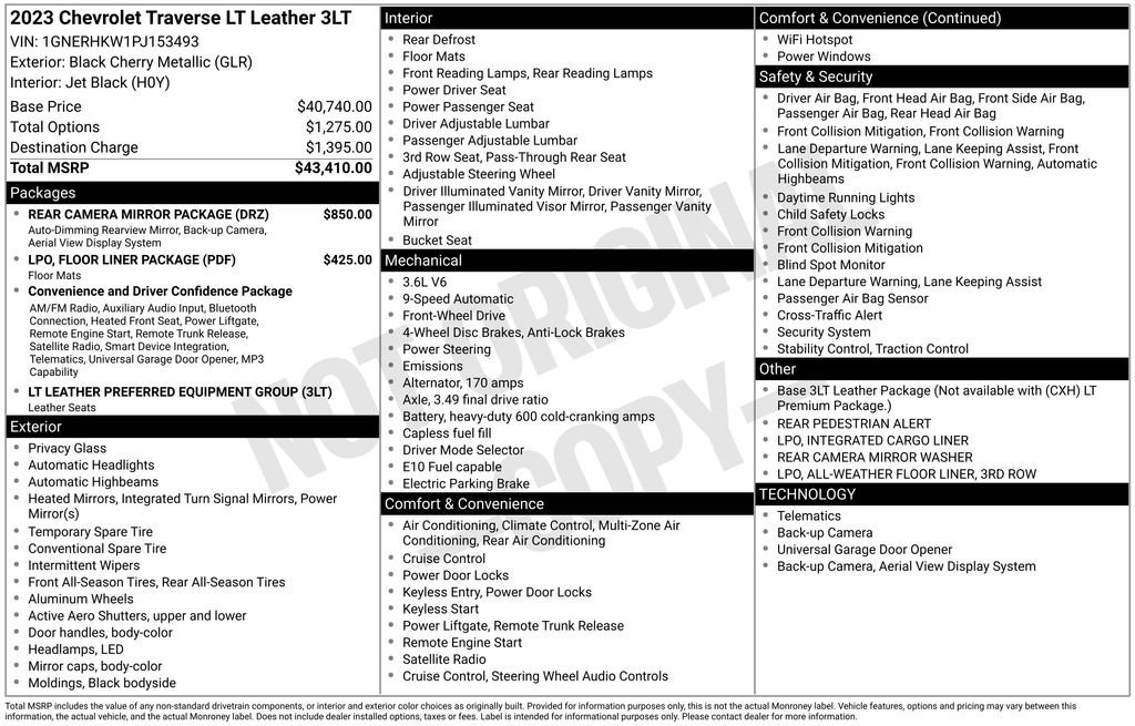Used 2023 Chevrolet Traverse LT w/ Rear Camera Mirror Package image 8