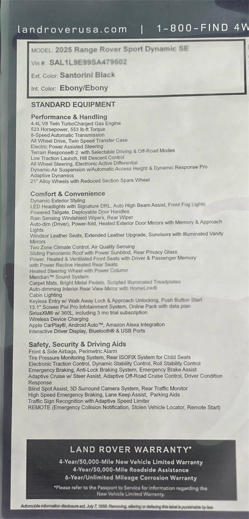 New 2025 Land Rover Range Rover Sport Dynamic SE image 34