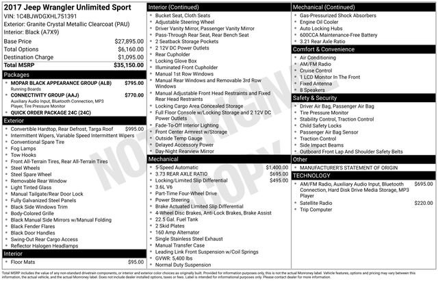 Used 2017 Jeep Wrangler Unlimited Sport w/ Mopar Black Appearance Group image 33