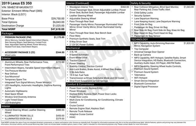 Used 2019 Lexus ES 350 w/ Premium Package image 46