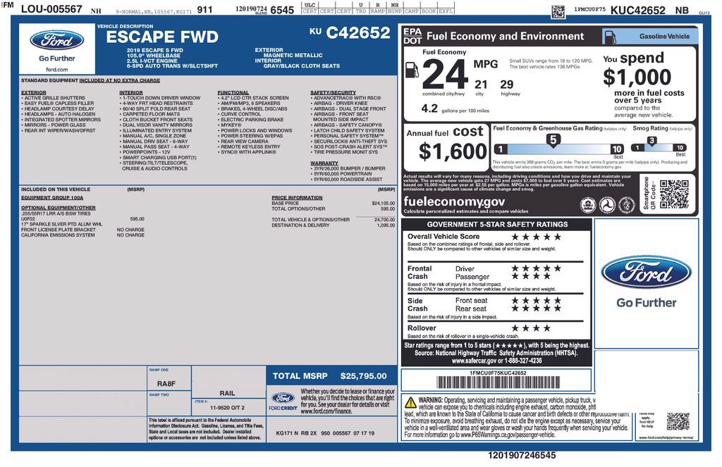 Certified 2019 Ford Escape S FWD image 46