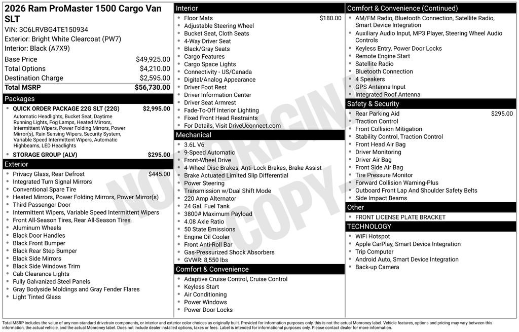 New 2026 RAM ProMaster 1500 w/ Quick Order Package 22G SLT FWD image 4