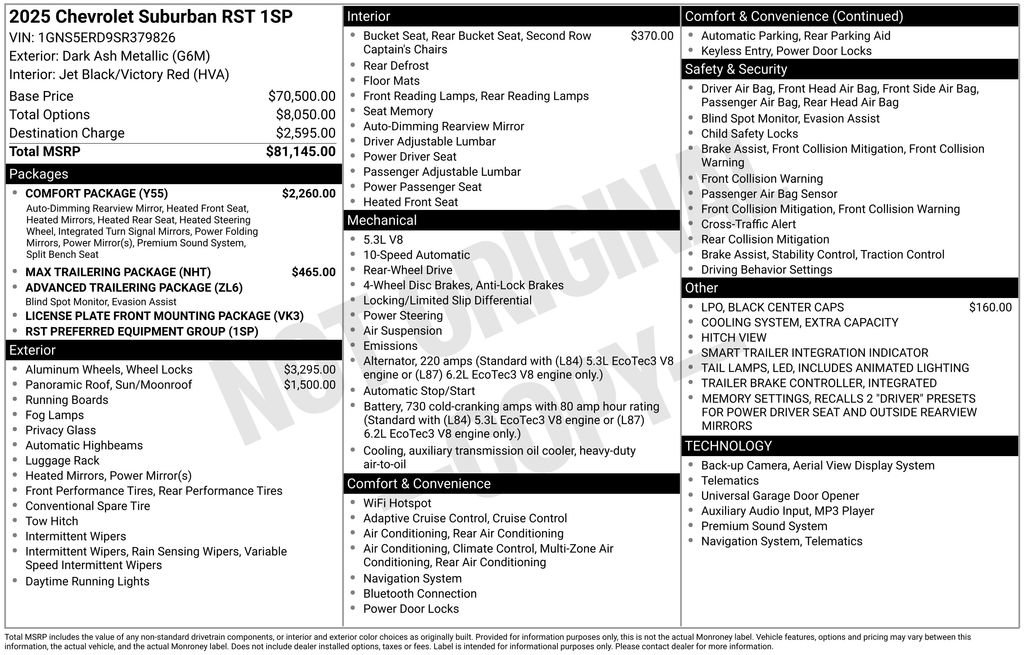 New 2025 Chevrolet Suburban RST w/ Comfort Package RWD image 8
