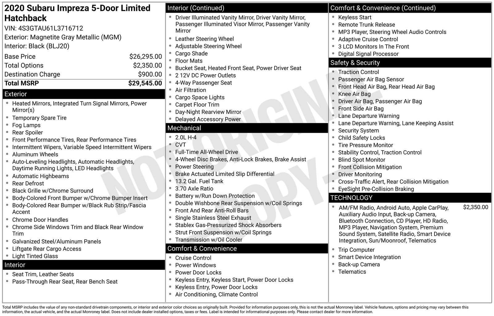 Used 2020 Subaru Impreza 2.0i Limited image 3
