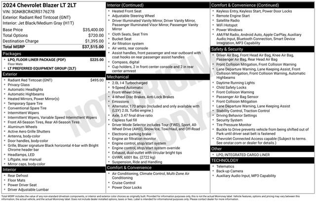 Certified 2024 Chevrolet Blazer LT w/ LPO, Floor Liner Package FWD image 30
