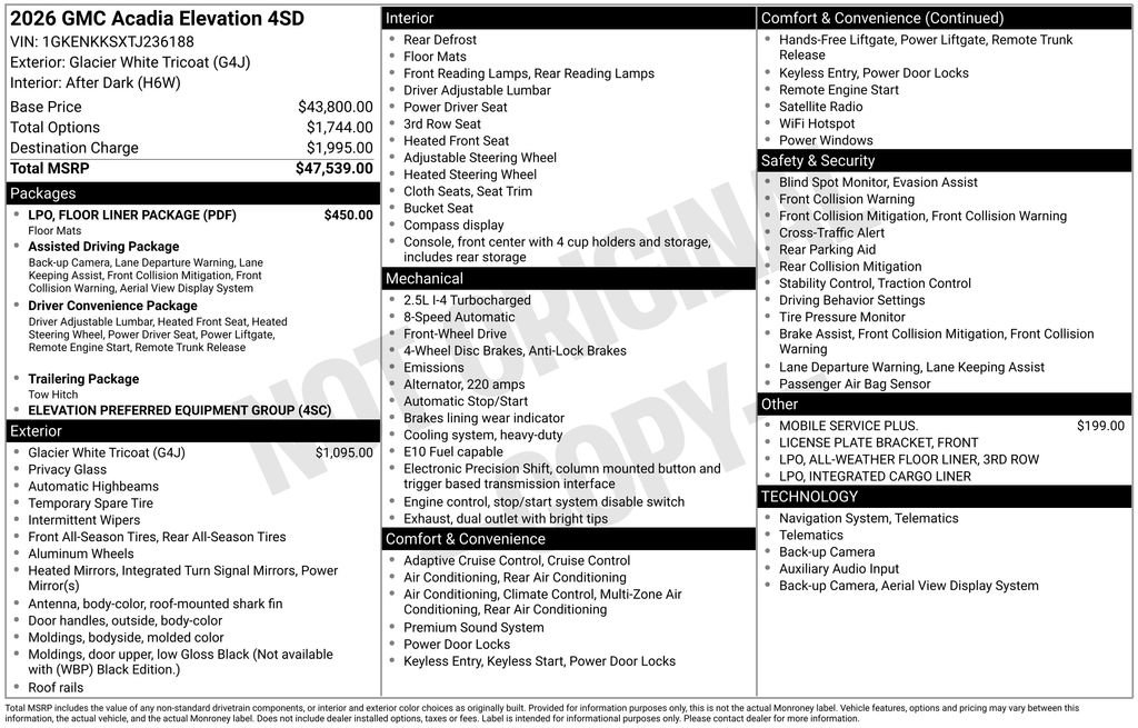 New 2026 GMC Acadia Elevation w/ LPO, Floor Liner Package FWD image 24