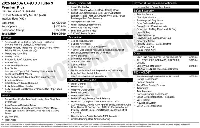 New 2026 MAZDA CX-90 3.3 Turbo S w/ Premium Plus AWD/4WD image 5