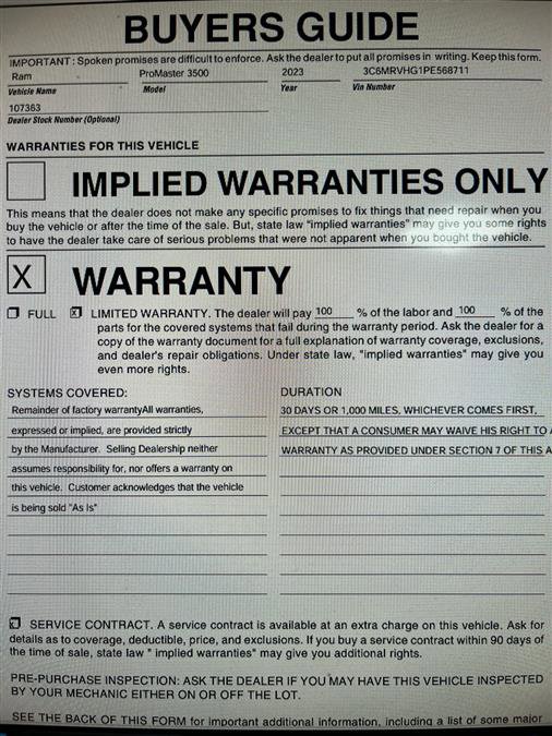 Used 2023 RAM ProMaster 3500 image 8