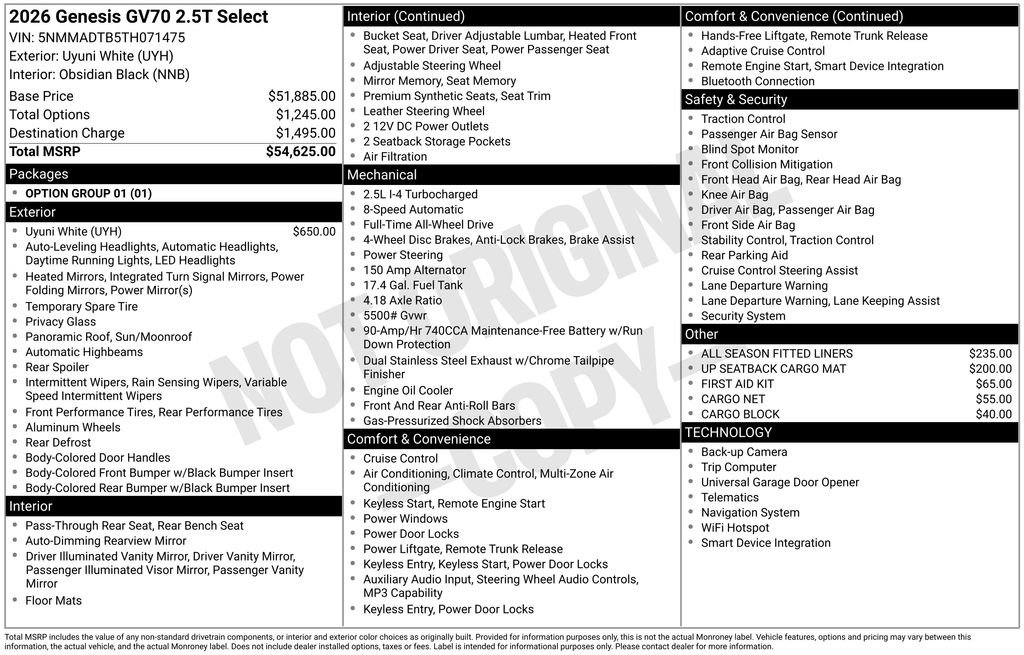 New 2026 Genesis GV70 2.5T Select AWD/4WD image 4