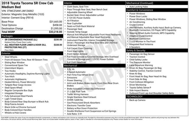 Used 2018 Toyota Tacoma SR w/ SR Convenience Package AWD/4WD image 2