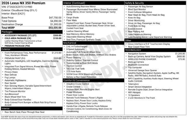 New 2026 Lexus NX 350 AWD w/ Accessory Package (2T) image 39
