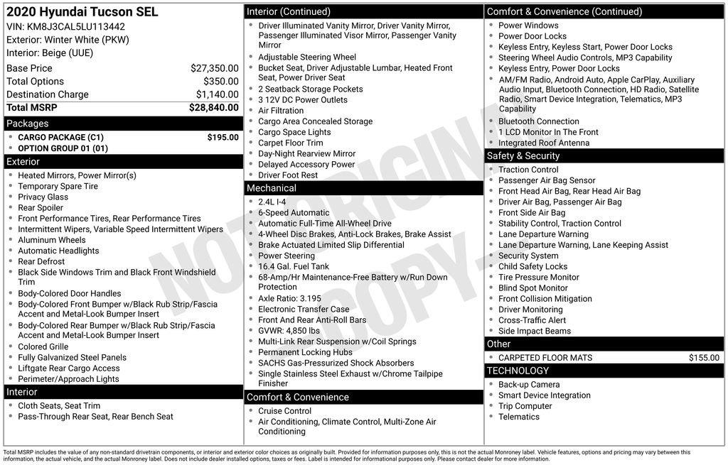 Used 2020 Hyundai Tucson SEL w/ Cargo Package AWD/4WD image 3