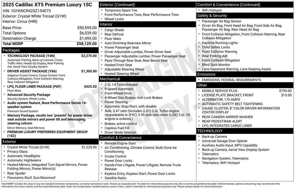 New 2025 Cadillac XT5 Premium Luxury w/ Technology Package image 10