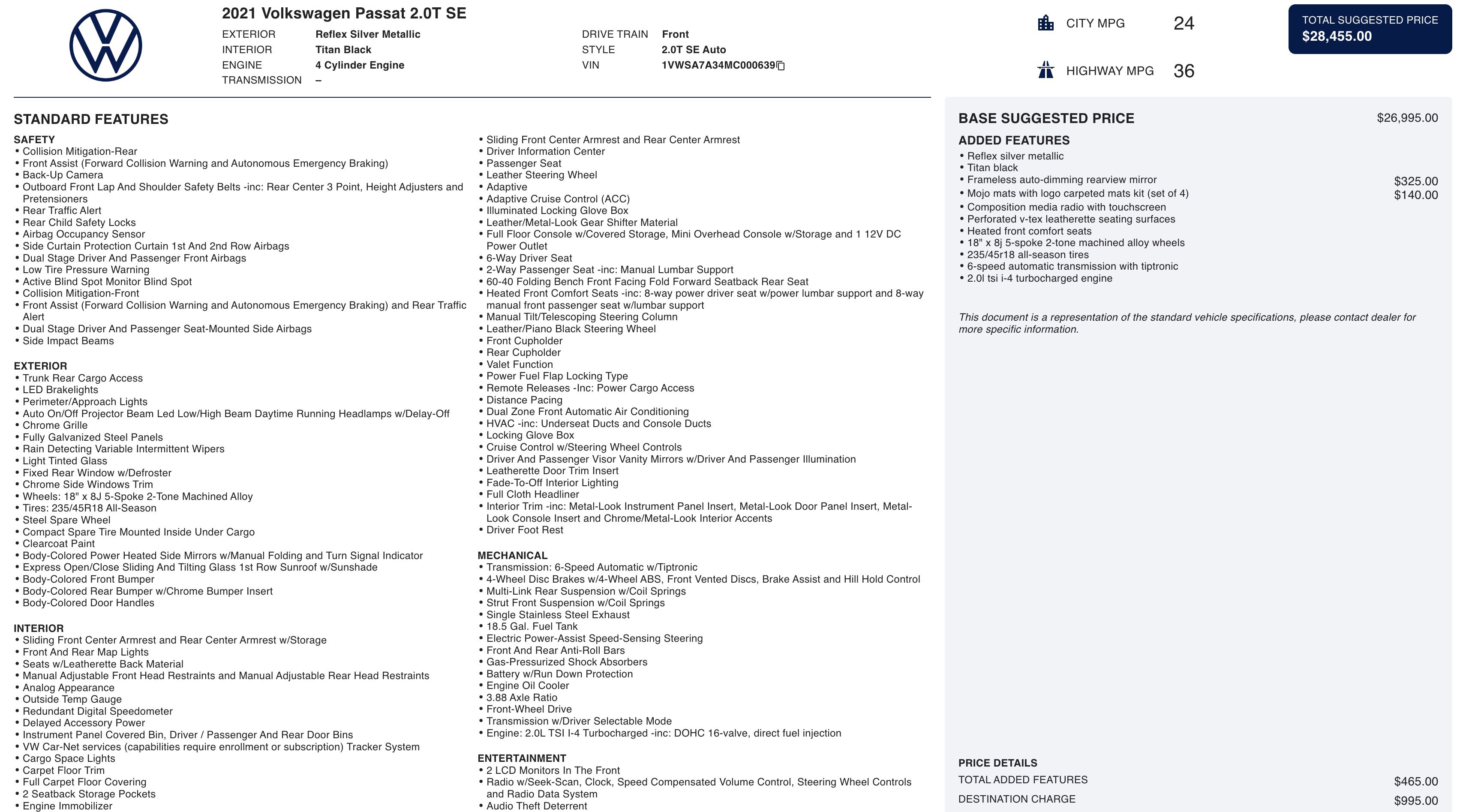 Used 2021 Volkswagen Passat 2.0T SE image 3