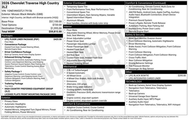 New 2026 Chevrolet Traverse High Country w/ LPO, Floor Liner Package AWD/4WD image 16